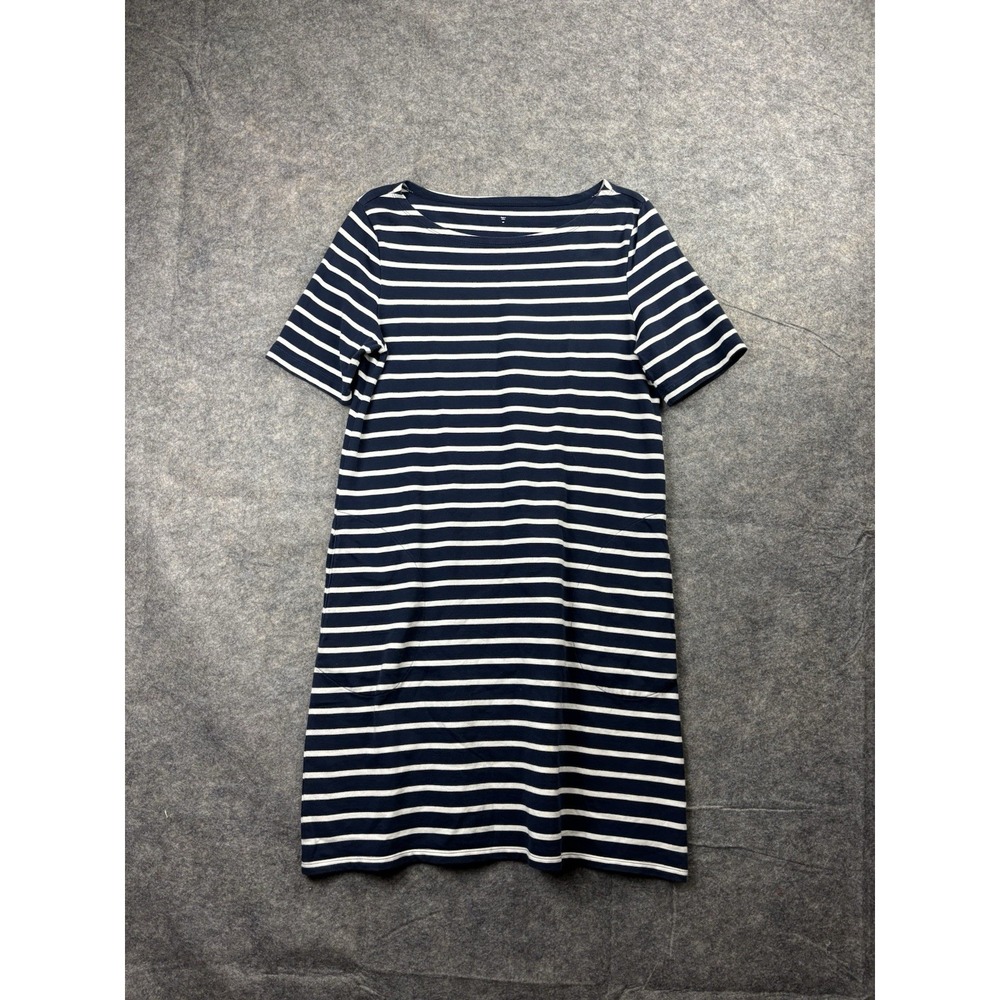 Garnet Hill Dress Womens 8 Blue White Striped Cotton Casual Nautical Coastal